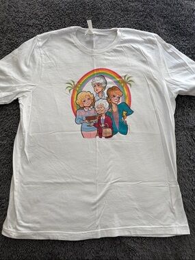 Bella Canvas White Tee with Colorful Rainbow & Cartoon Women